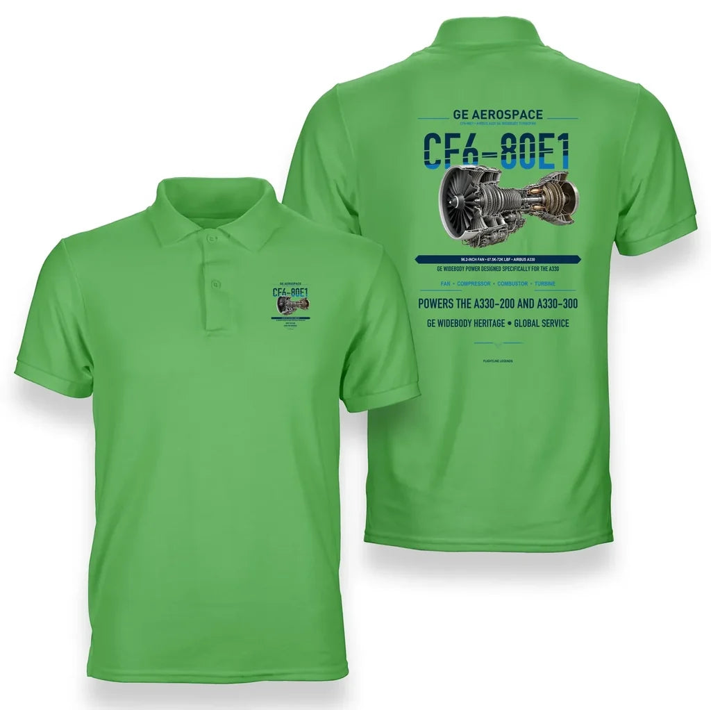 CF6-80E1 design on light green polo
