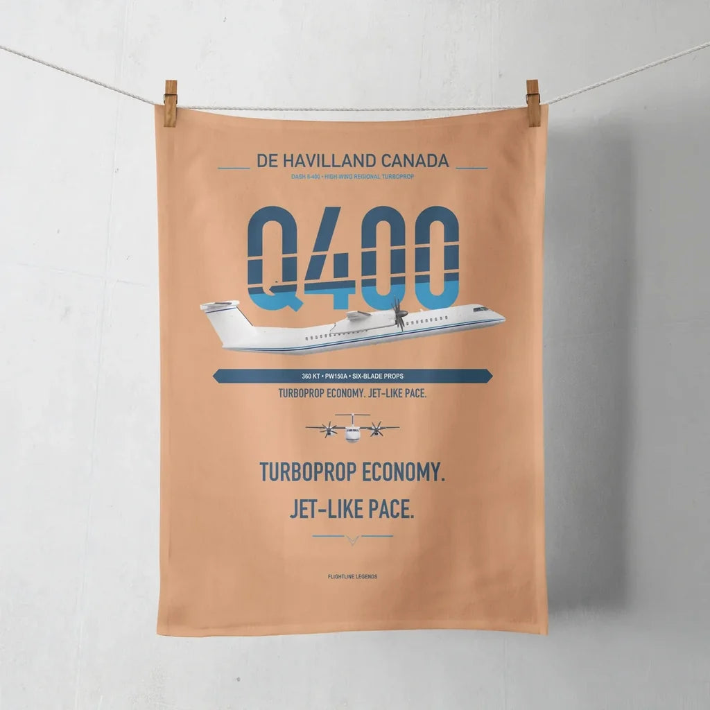 De Havilland Dash 8-400 design on orange towel