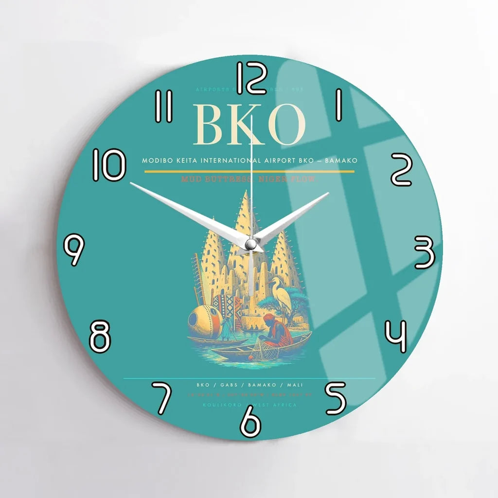 Modibo Keita International Airport (BKO) design on turquoise no frame wall clock