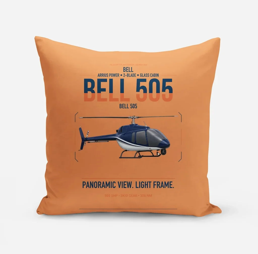 Bell 505 design on orange pillow