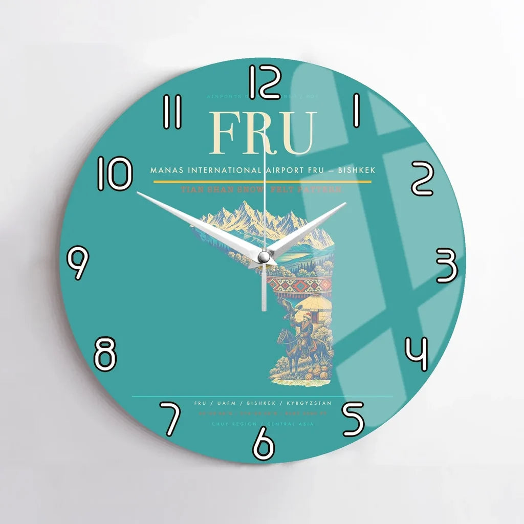 Manas International Airport (FRU) design on turquoise no frame wall clock
