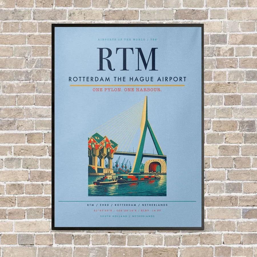 Rotterdam The Hague Airport RTM vertical canvas print - framed - light blue background