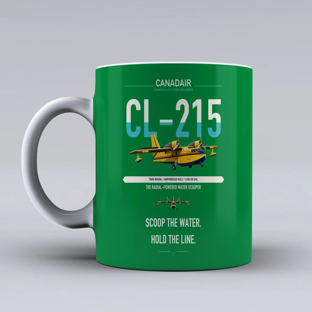 Canadair CL-215 design on green ceramic mug, double-side print