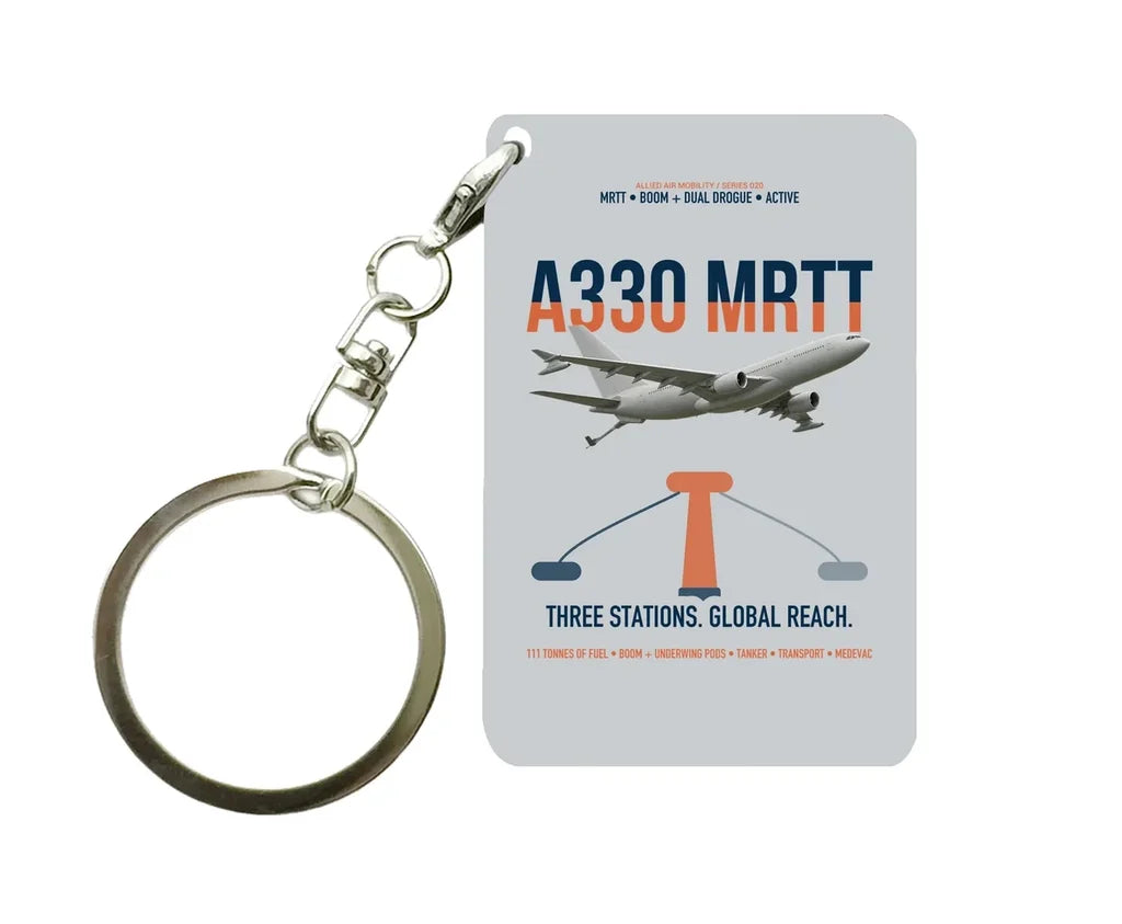 Airbus A330 MRTT design on light gray designed key chain, double-side print