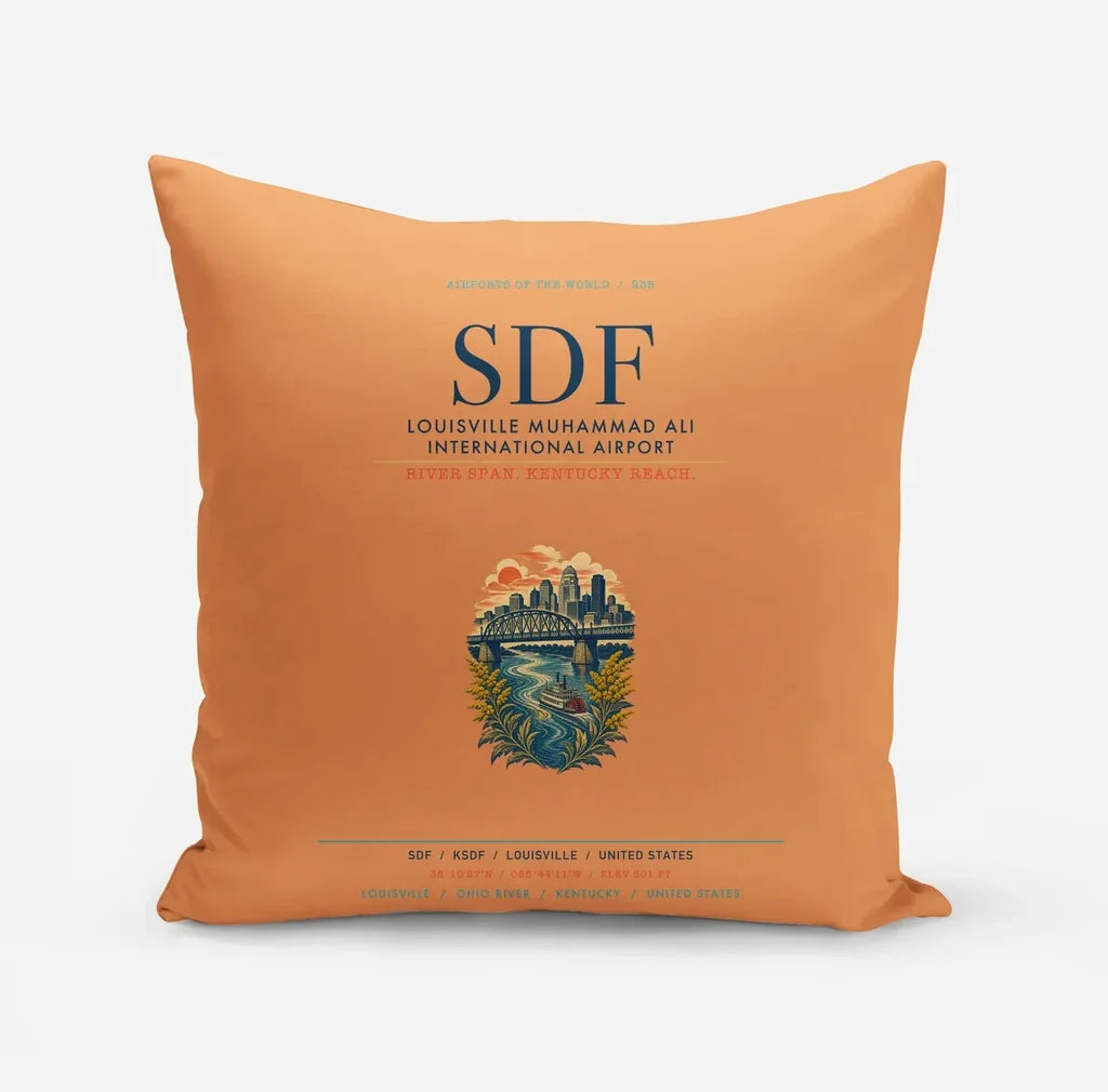 Louisville Muhammad Ali International Airport (SDF) design on orange pillow