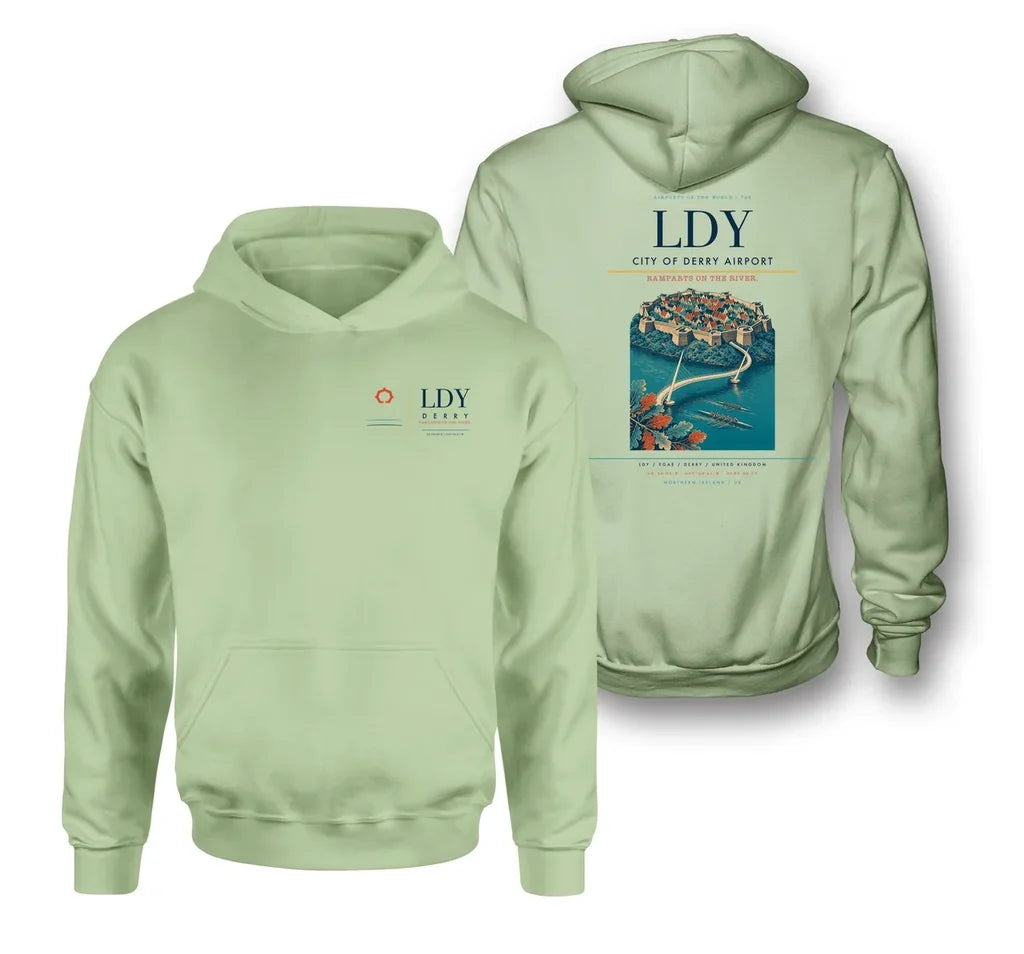 City of Derry Airport (LDY) design on light green double-side hoodie
