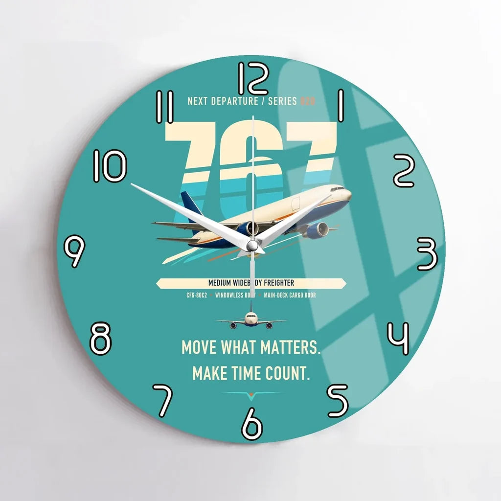 Boeing 767-300F design on turquoise no frame wall clock