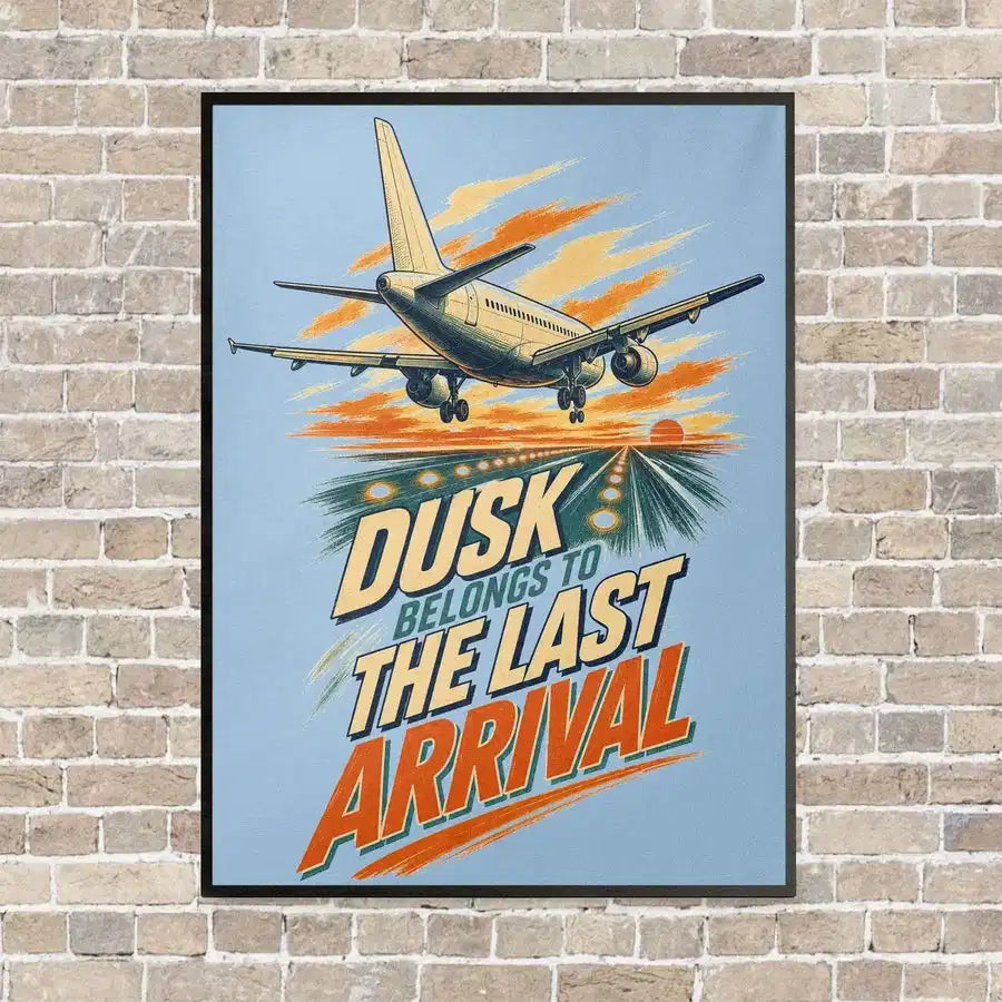 Dusk Belongs To The Last Arrival vertical canvas print - framed - light blue background