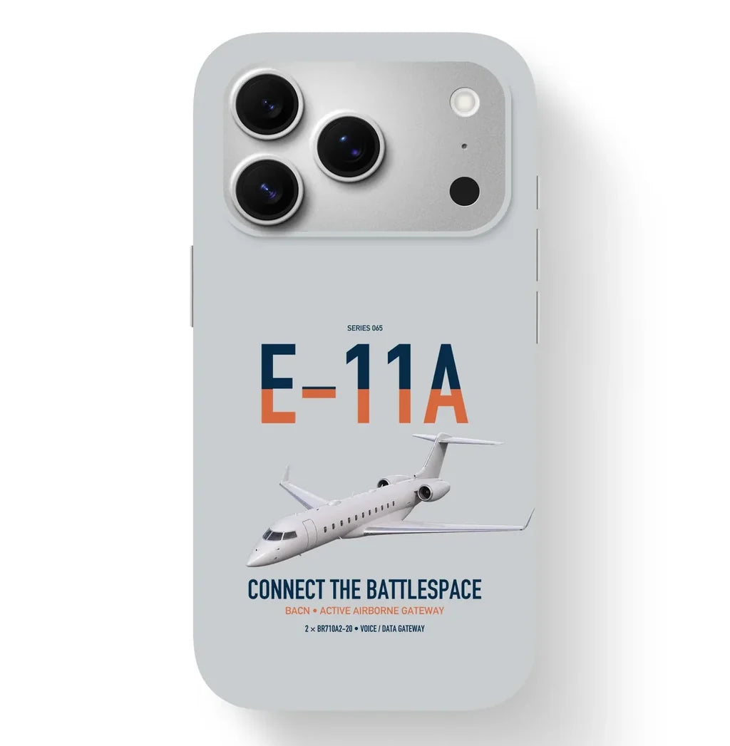 E-11A BACN design on light gray magsafe iphone case, for iPhone 17 Pro