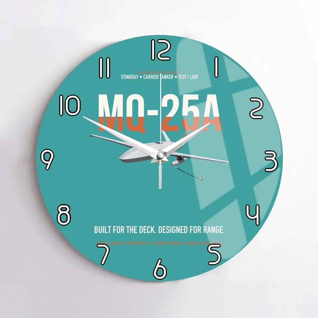 MQ-25A STINGRAY design on turquoise no frame wall clock