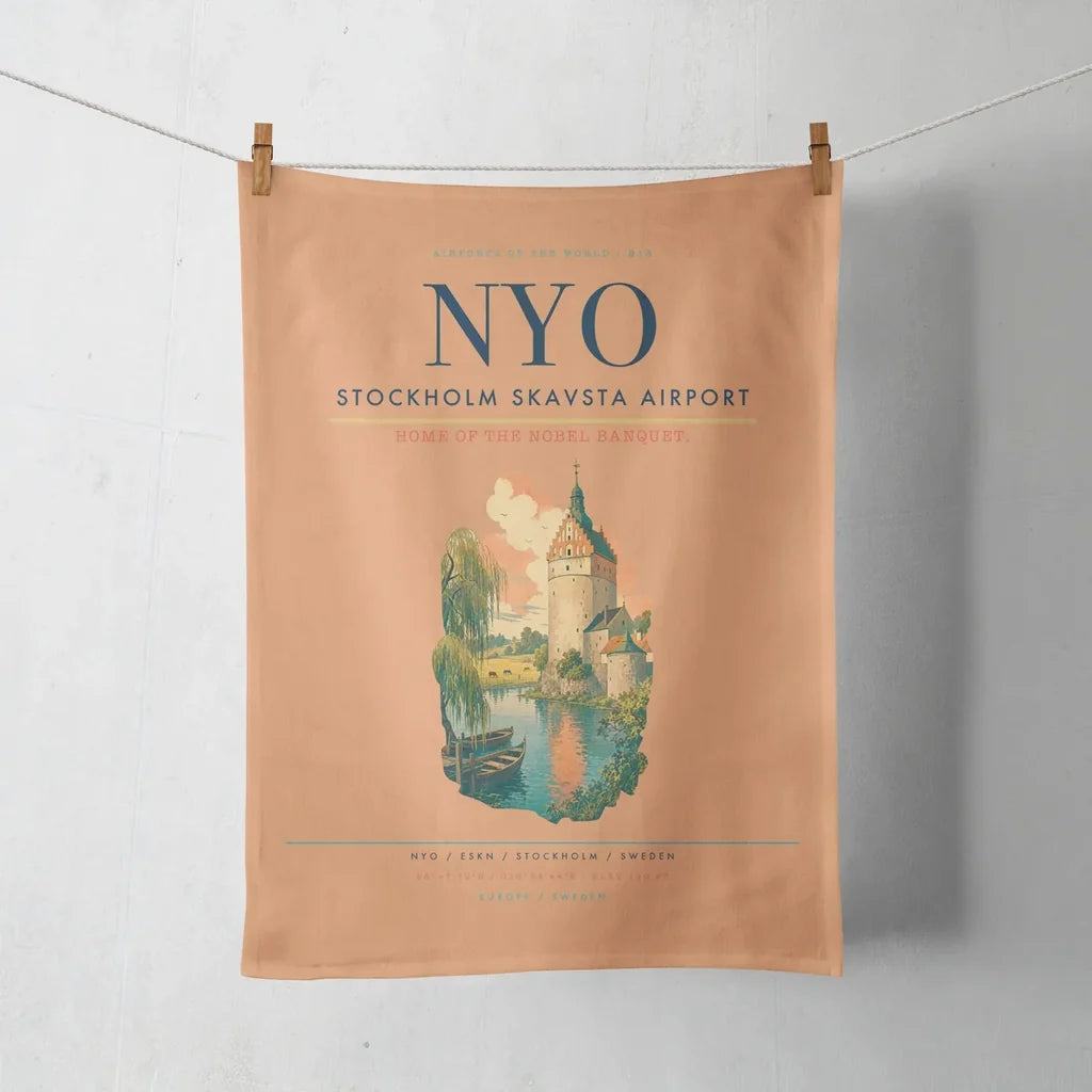 Stockholm Skavsta Airport (NYO) design on orange towel