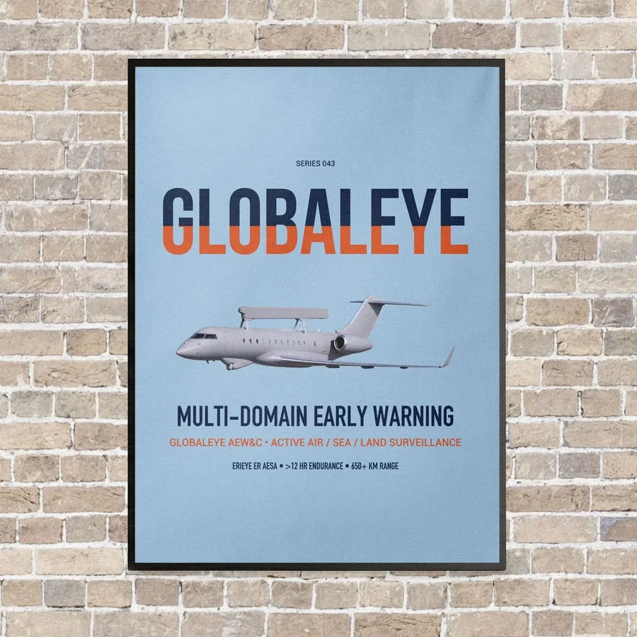 Saab GlobalEye vertical canvas print - framed - light blue background