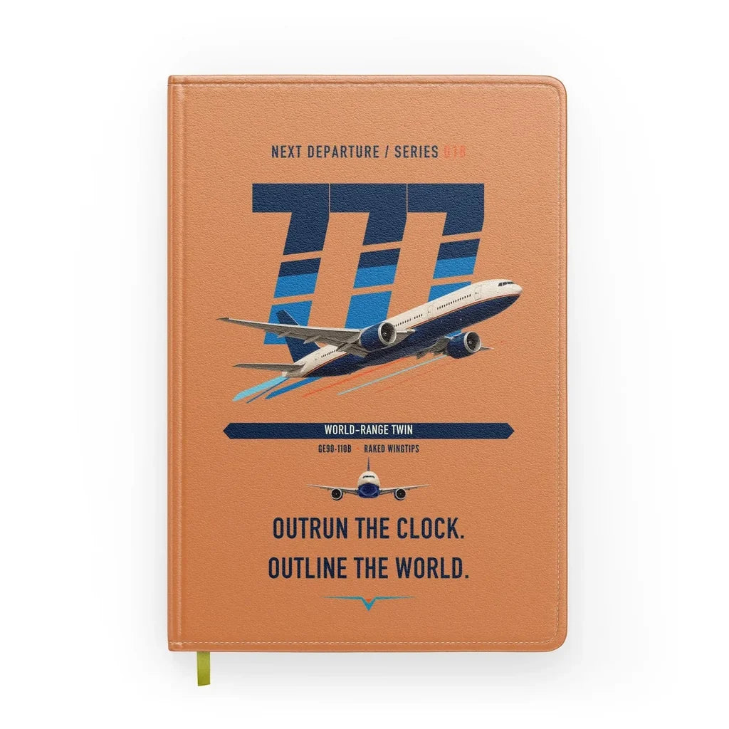 Boeing 777-200LR design on orange notebook