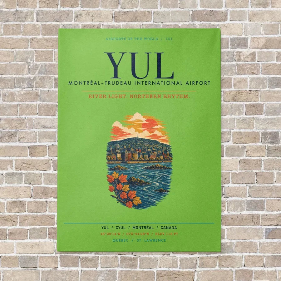Montréal–Trudeau International Airport YUL vertical canvas print - no frame - light green background