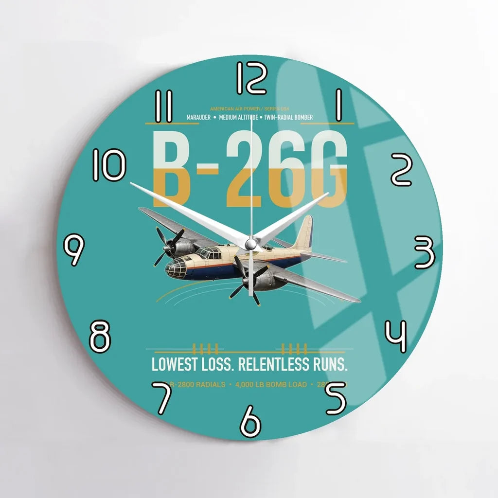 B-26G Marauder design on turquoise no frame wall clock