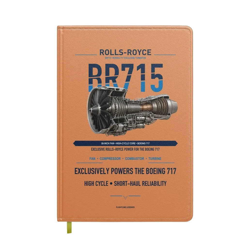 BR715 design on orange notebook
