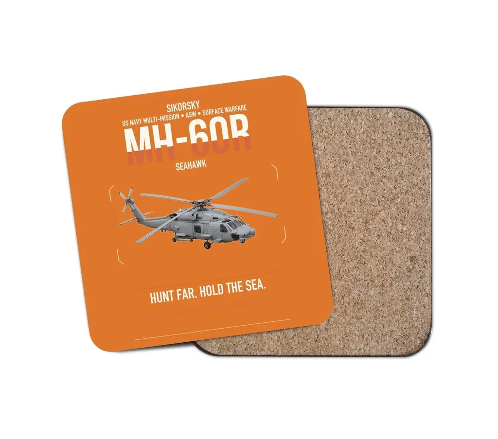 Sikorsky MH-60R Seahawk design on orange 1 piece coaster