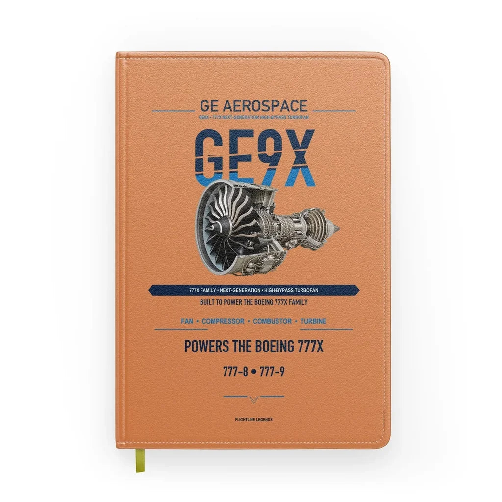GE9X design on orange notebook