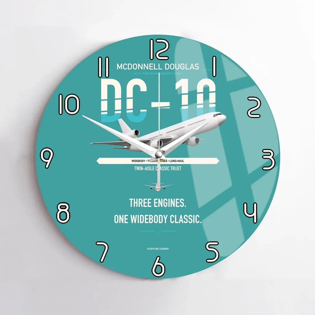 McDonnell Douglas DC-10 design on turquoise no frame wall clock