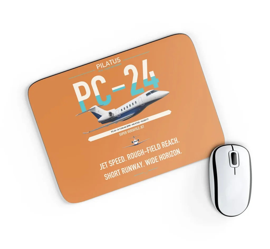 Pilatus PC-24 design on orange rectangle mouse pad