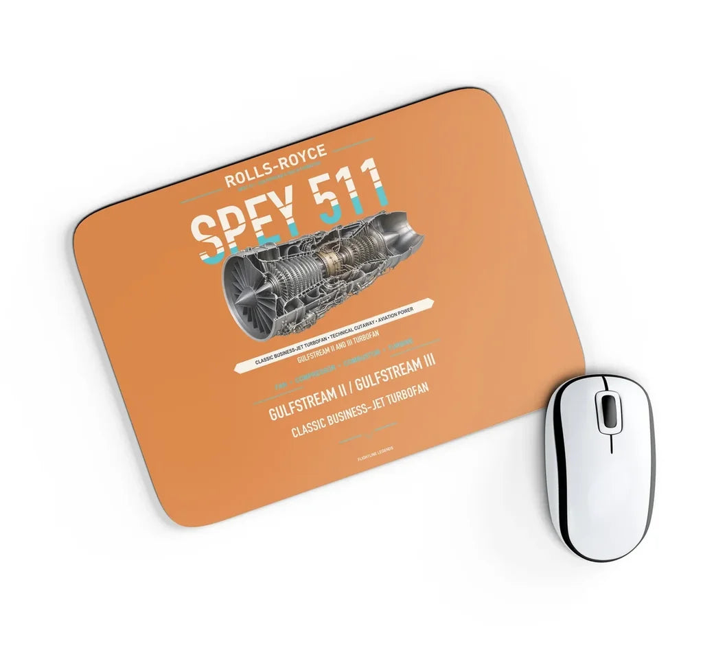 SPEY 511 design on orange rectangle mouse pad