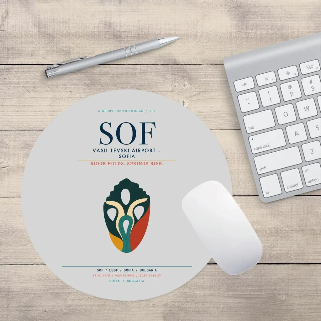 Vasil Levski Airport – Sofia (SOF) design on light gray round mouse pad