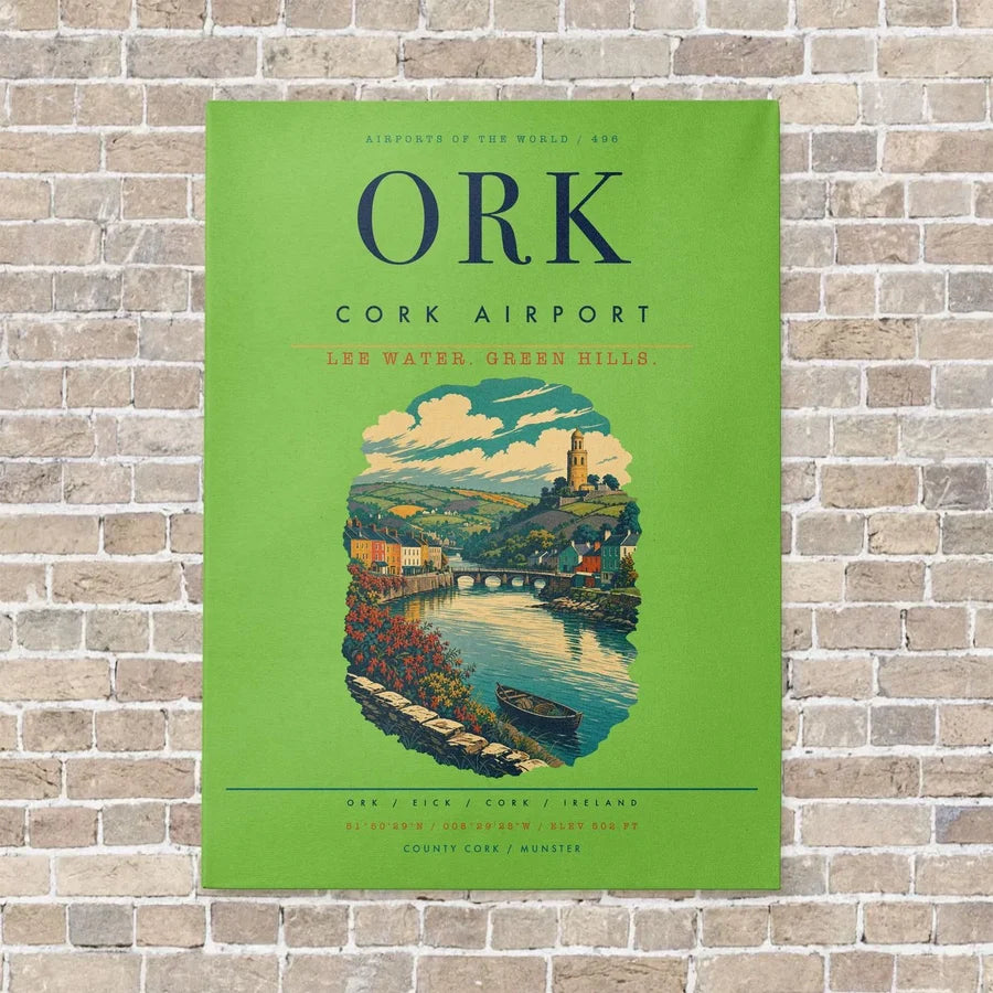 Cork Airport ORK vertical canvas print - no frame - light green background
