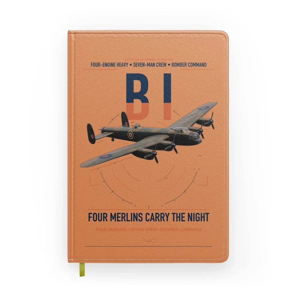 Avro Lancaster B I design on orange notebook