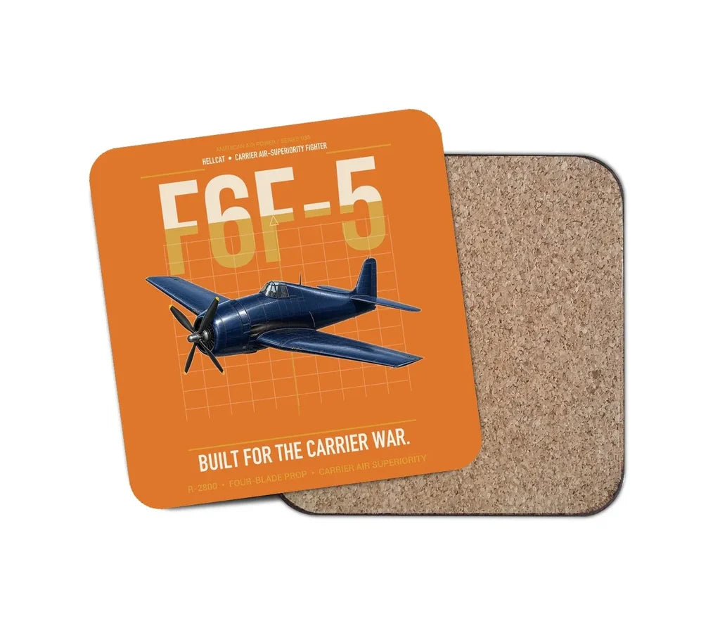 F6F-5 Hellcat design on orange 1 piece coaster