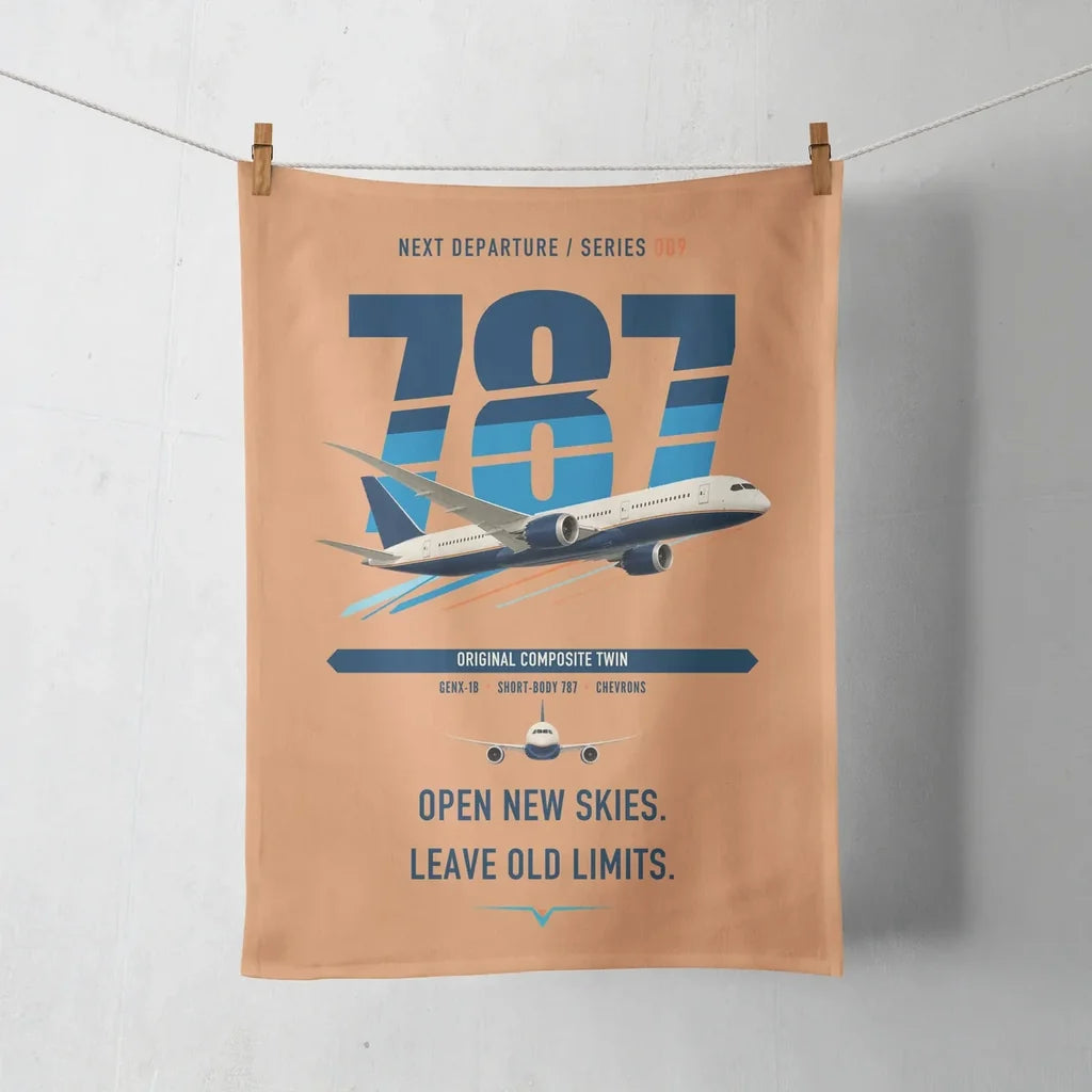 Boeing 787-8 Dreamliner design on orange towel