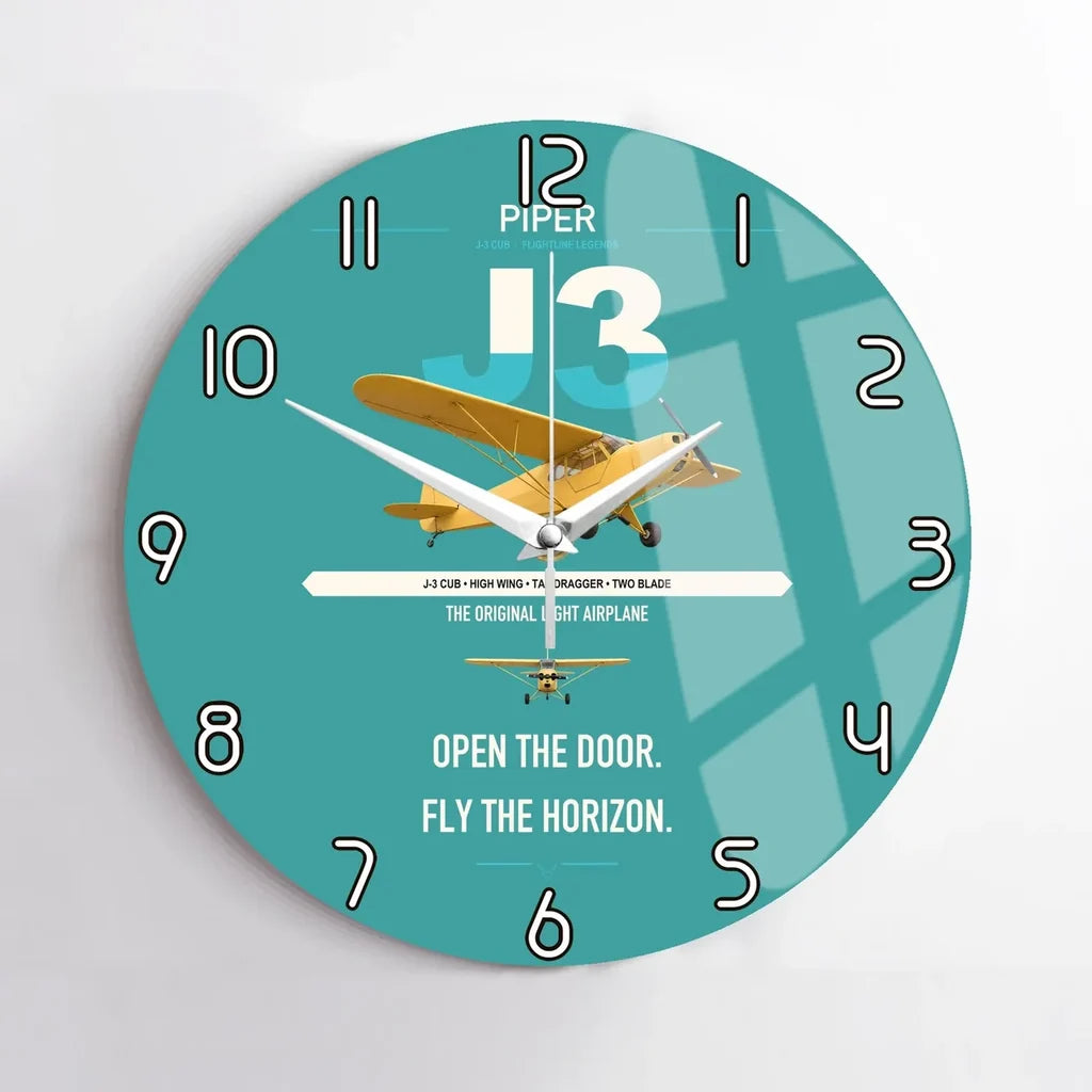 Piper J-3 Cub design on turquoise no frame wall clock
