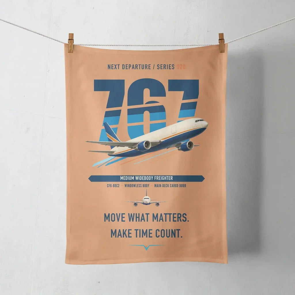 Boeing 767-300F design on orange towel