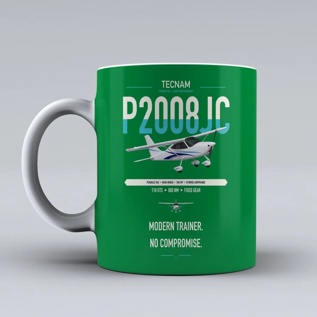 Tecnam P2008JC NG design on green ceramic mug, double-side print