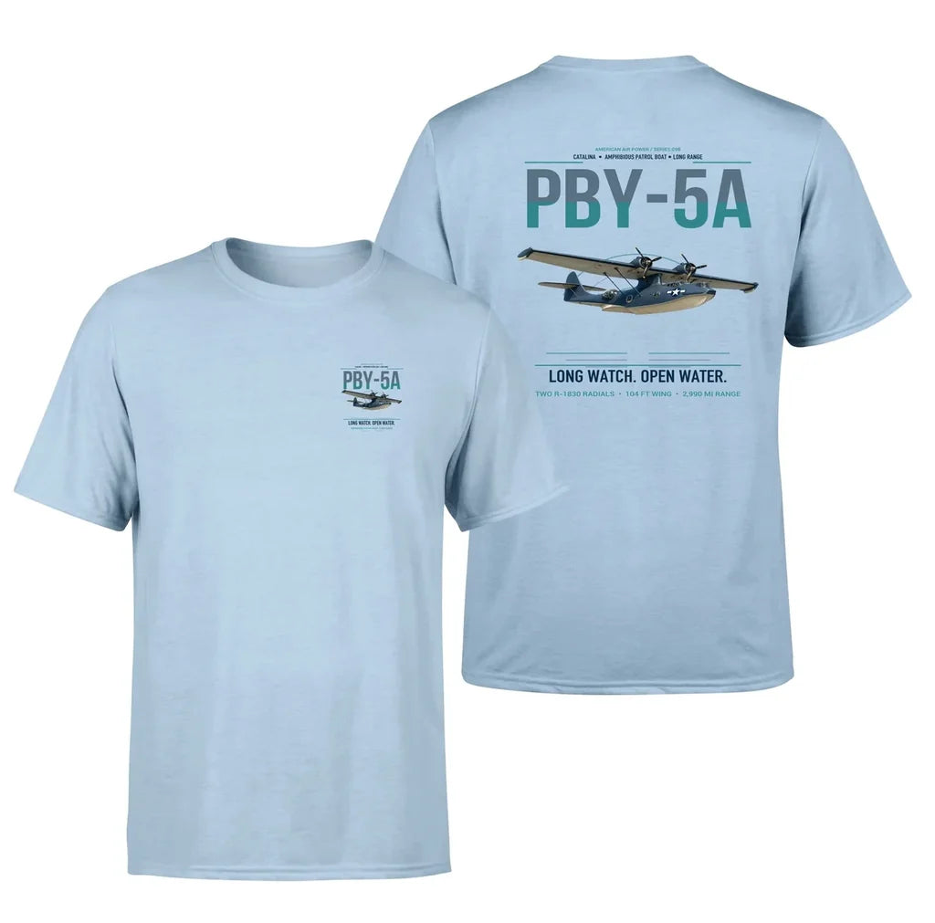 PBY-5A Catalina design on light blue double-side t-shirt, double-side print