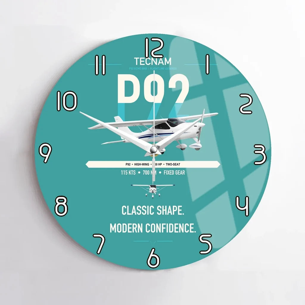 Tecnam P92 Echo MkII design on turquoise no frame wall clock