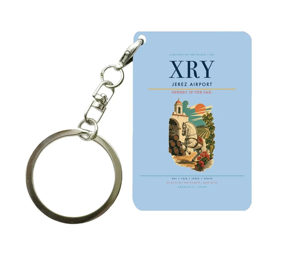 Jerez Airport (XRY) design on light blue key chain