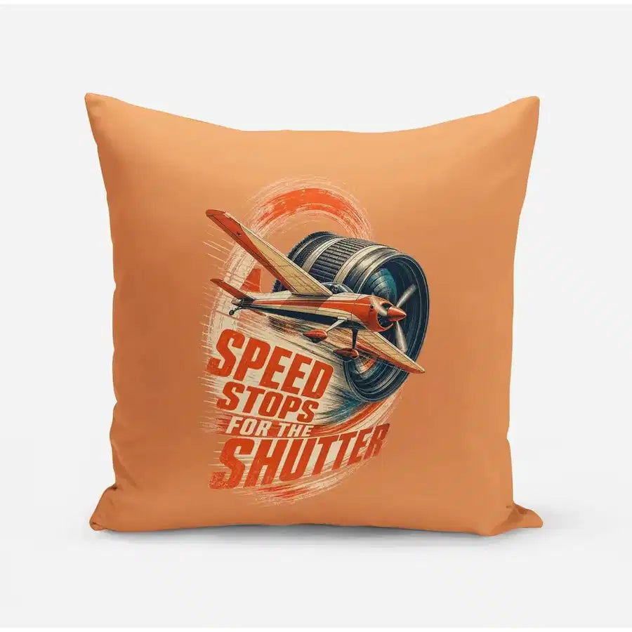 Speed Stops For The Shutter design on orange pillow