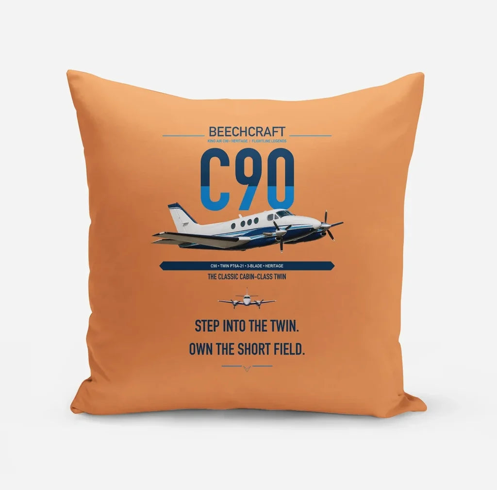 Beechcraft King Air C90 design on orange pillow