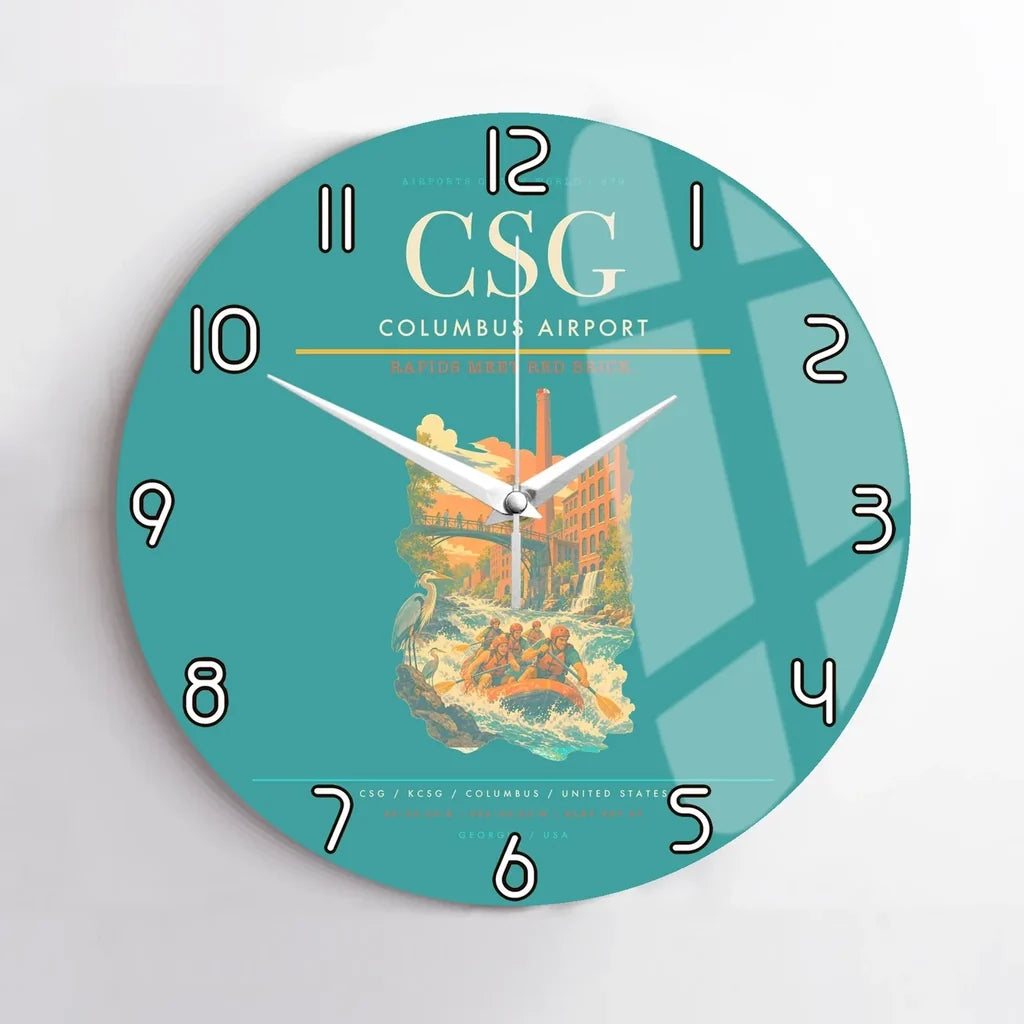 Columbus Airport (CSG) design on turquoise no frame wall clock