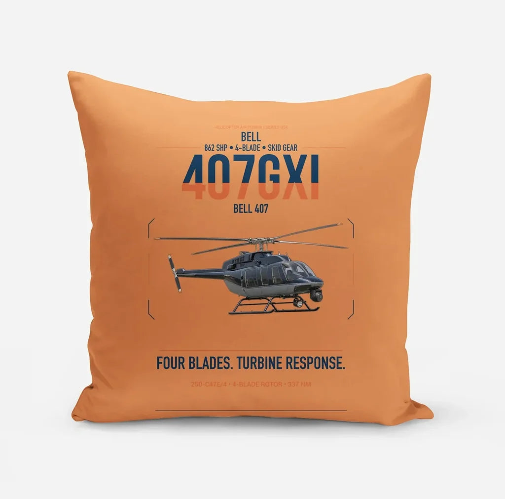 Bell 407GXi design on orange pillow