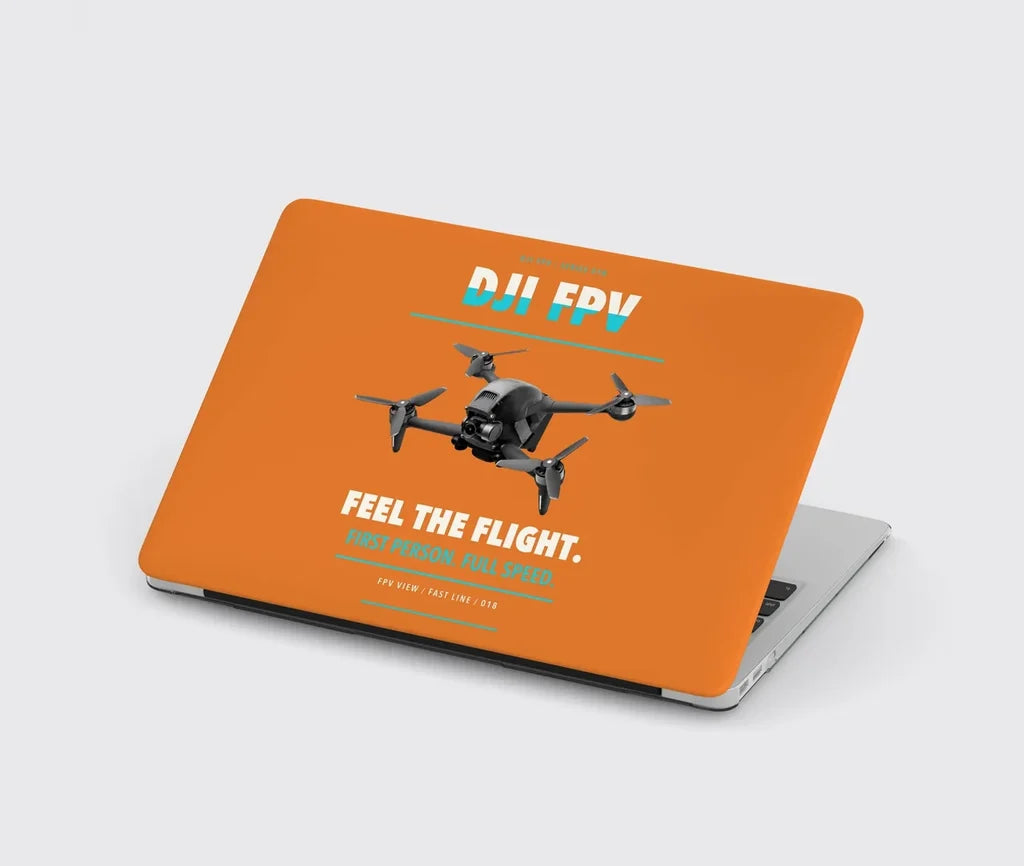DJI FPV design on orange MacBook case