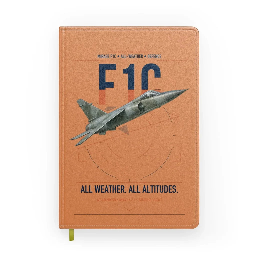 Dassault Mirage F1C design on orange notebook