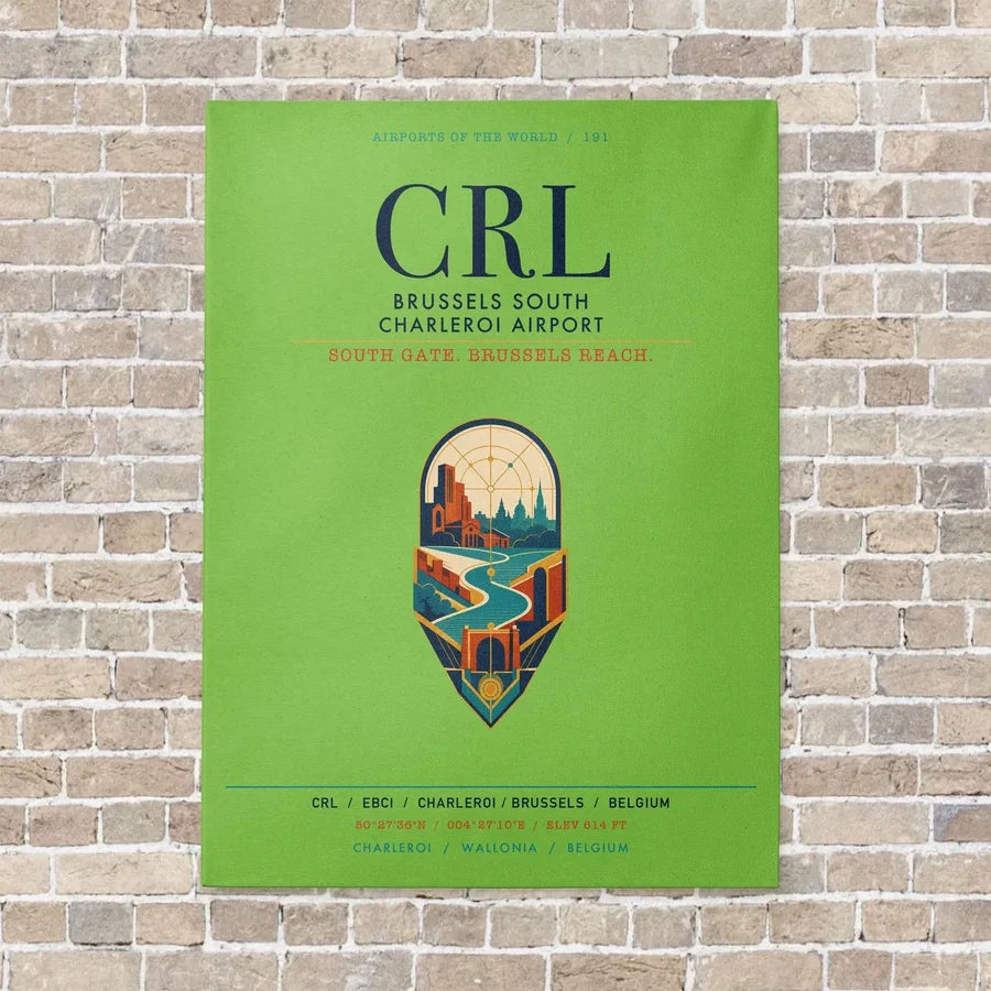 Brussels South Charleroi Airport CRL vertical canvas print - no frame - light green background