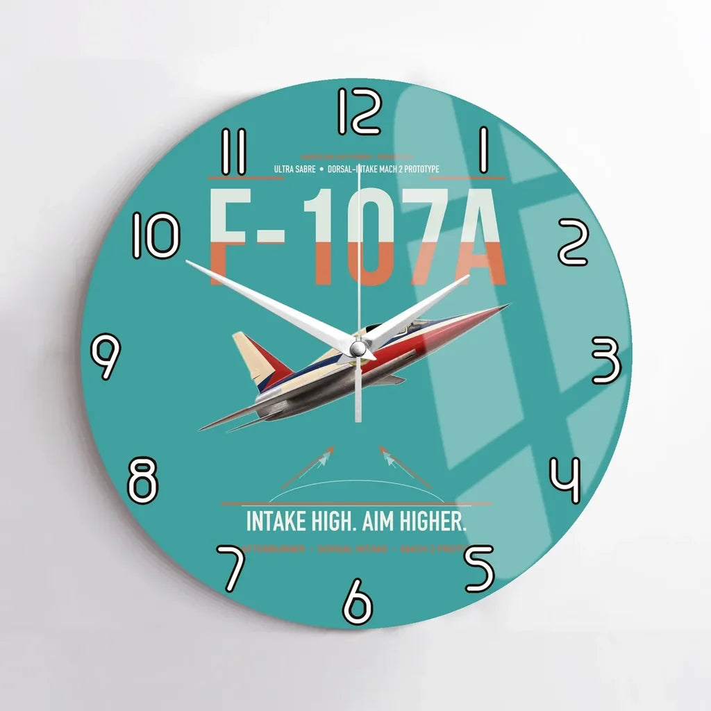 F-107A Ultra Sabre design on turquoise no frame wall clock