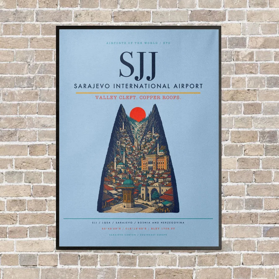 Sarajevo International Airport SJJ - Canvas Framed - Light Blue