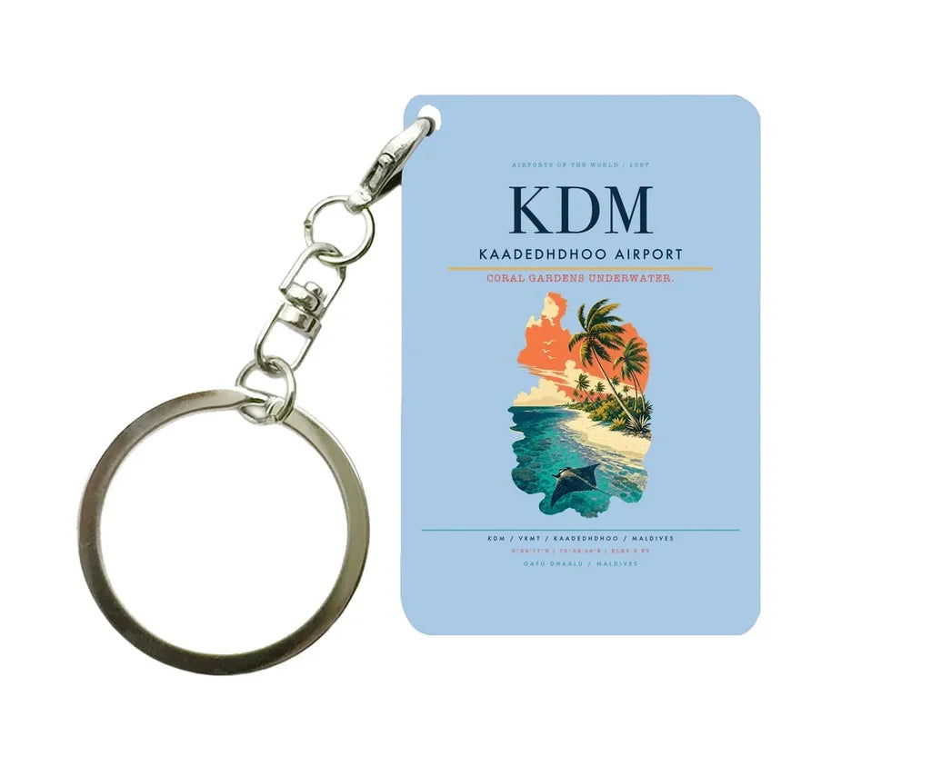 Kaadedhdhoo Airport (KDM) design on light blue key chain