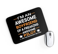 Thumbnail for I am an Awesome Boyfriend aviation design on neoprene with anti-slip base mouse pad.