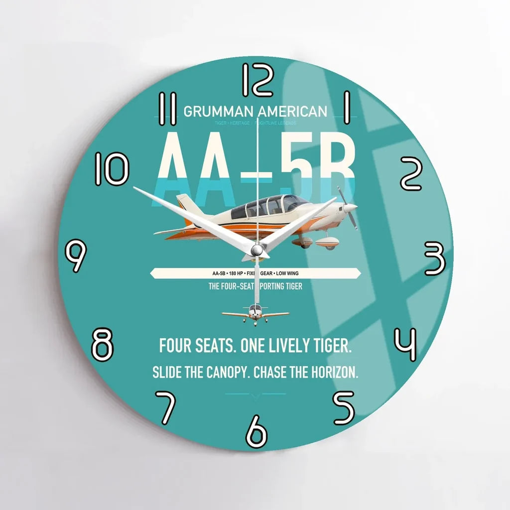 Grumman American AA-5B Tiger design on turquoise no frame wall clock