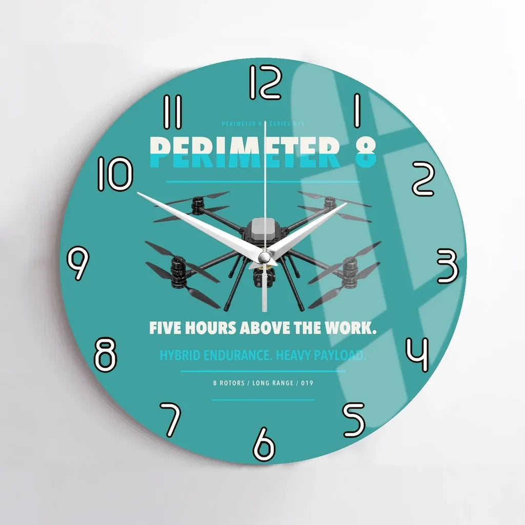 Skyfront Perimeter 8 design on turquoise no frame wall clock