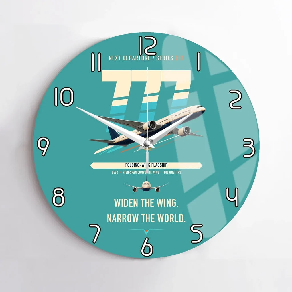 Boeing 777-9 design on turquoise no frame wall clock